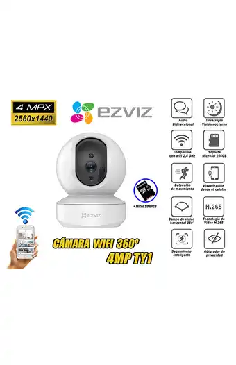 Tiendas EFE Cámara de seguridad ezviz wifi giratorio 360° - ty1 4mp + micro sd 64gb oferta