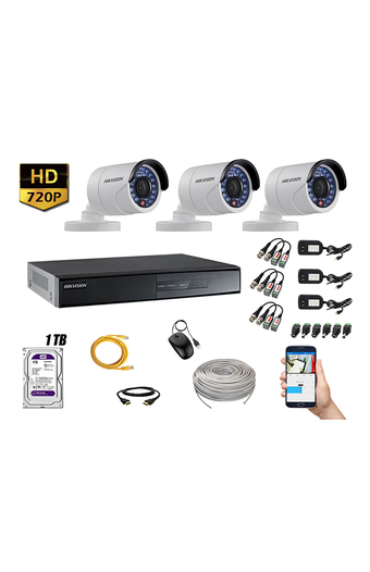 Tiendas EFE Cámara de seguridad hikvision para exterior kit 3 hd 720p + disco 1tb p2p oferta