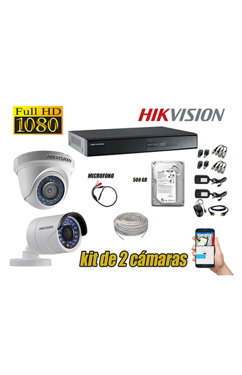Tiendas EFE Kit hikvision 2 cámaras de seguridad full hd 1080p con kit de micrófono + disco 500gb oferta