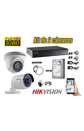 Tiendas EFE Kit hikvision 2 cámaras de seguridad full hd 1080p con kit de micrófono + disco 500gb oferta