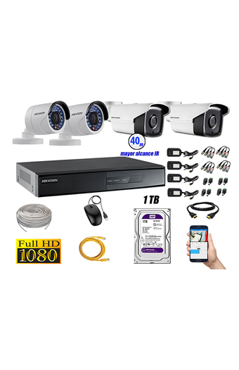 Tiendas EFE Cámara de seguridad hikvision para exterior it 3f kit 4 full hd 1080p + disco 1tb wd oferta