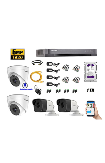 Tiendas EFE Kit hikvision 4 cámaras de seguridad 5mp + 2 cámaras con audio incorporado oferta
