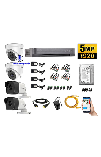Tiendas EFE Kit 4 cámaras de seguridad audio incorporado hikvision 5mp completo p2p oferta