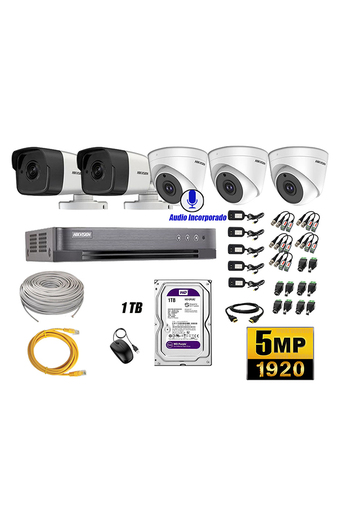 Tiendas EFE Kit hikvision 5 cámaras de seguridad 5mp p2p con audio incorporado oferta