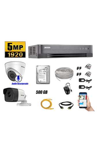 Tiendas EFE Kit 2 cámaras de seguridad audio incorporado hikvision 5mp completo p2p oferta