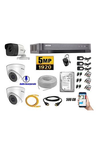 Tiendas EFE Kit 3 cámaras de seguridad audio incorporado hikvision 5mp completo p2p oferta