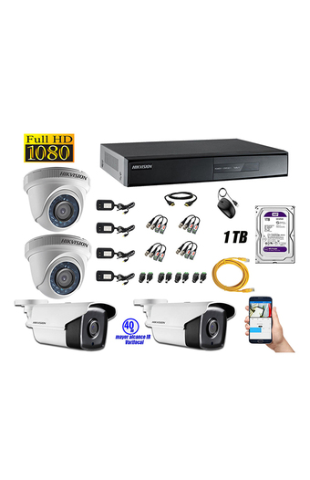 Tiendas EFE Kit hikvision 4 cámaras de seguridad full hd 1080p con mayor alcance varifocal + disco 1tb oferta
