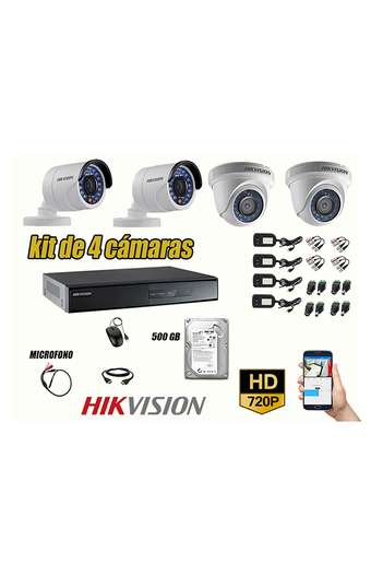 Tiendas EFE Kit de cámaras de seguridad 4 hikvision hd 720p disco 500gb p2p + kit de micrófono oferta