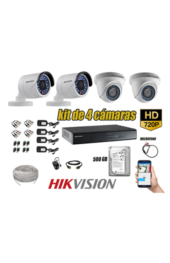 Tiendas EFE Kit de cámaras de seguridad 4 hikvision hd 720p disco 500gb p2p + kit de micrófono oferta