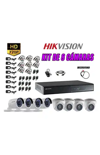 Tiendas EFE Kit hikvision 8 cámaras de seguridad hd 720p p2p con kit de micrófono + cable hdmi oferta