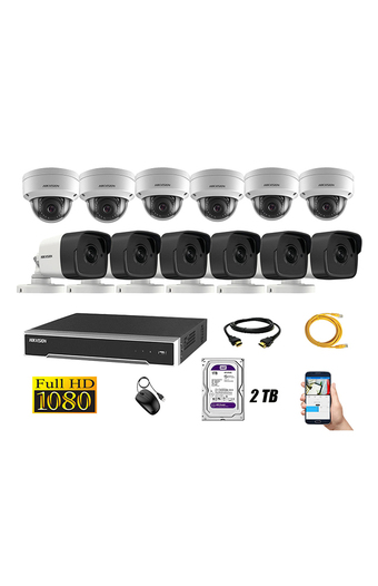 Tiendas EFE Cámara de seguridad hikvision kit 12 ip poe full hd 1080p + disco 2tb wd púrpura oferta