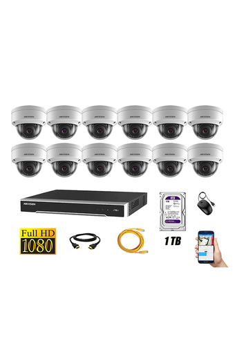 Tiendas EFE Cámara de seguridad hikvision kit 12 ip poe 1080p para interior + disco 1tb wd púrpura oferta