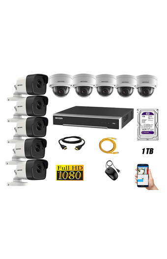 Tiendas EFE Cámara de seguridad hikvision kit 10 ip poe full hd 1080p + disco 1tb wd púrpura oferta