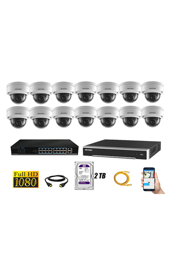 Tiendas EFE Cámara de seguridad hikvision kit 14 ip 1080p para interior + disco 2tb wd púrpura oferta