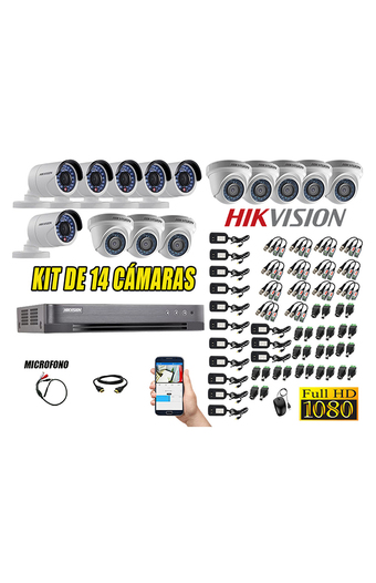 Tiendas EFE Kit hikvision 14 cámaras de seguridad full hd 1080p con kit de micrófono + cable hdmi oferta