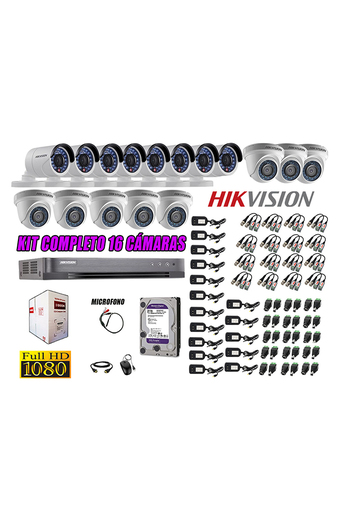 Tiendas EFE Kit hikvision 16 cámaras de seguridad full hd 1080p con kit de micrófono + disco 2tb oferta