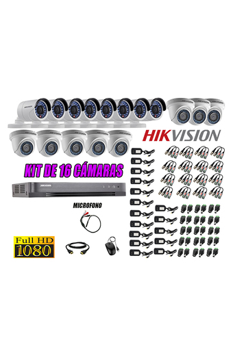 Tiendas EFE Kit hikvision 16 cámaras de seguridad full hd 1080p con kit de micrófono + cable hdmi oferta
