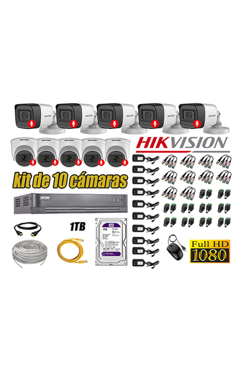 Tiendas EFE Kit hikvision 10 cámaras de seguridad full hd 1080p con audio incorporado oferta