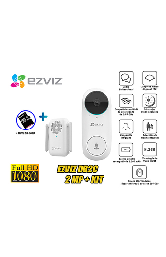 Tiendas EFE Kit ezviz inalámbrico wifi full hd db2 + tímbre + micro sd 64gb oferta