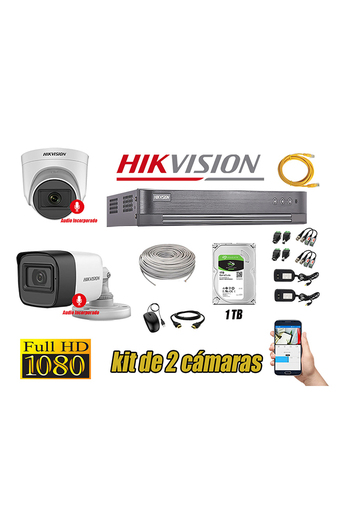 Tiendas EFE Kit hikvision 2 cámaras de seguridad full hd + 2 cámaras con audio incorporado oferta