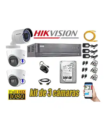 Tiendas EFE Kit 3 cámaras de seguridad hikvision full hd 1080p 02 cámaras con audio incorporado oferta