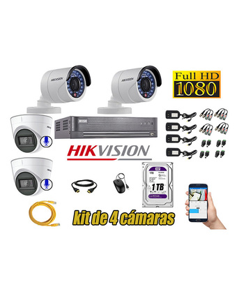 Tiendas EFE Kit hikvision 4 cámaras de seguridad full hd 1080p + 2 cámaras con audio incorporado oferta