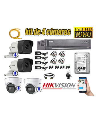 Tiendas EFE Kit hikvision 4 cámaras de seguridad full hd 1080p con audio incorporado oferta