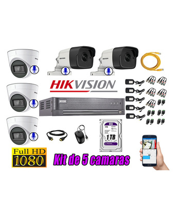 Tiendas EFE Kit hikvision 5 cámaras de seguridad full hd 1080p con audio incorporado oferta