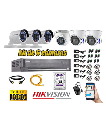 Tiendas EFE Kit hikvision 6 cámaras de seguridad full hd 1080p + 2 cámaras con audio incorporado oferta