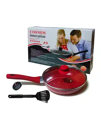 Tiendas EFE Sartén antiadherente de 24cm cosmos con tapa de vidrio templado rojo oferta