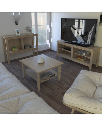 Tiendas EFE Rack tuhome tv 65 + mesa de centro + arrimo essential rovere oferta