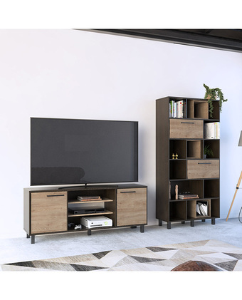 Tiendas EFE Rack tuhome tv 65 + biblioteca kaia wengue y miel oferta