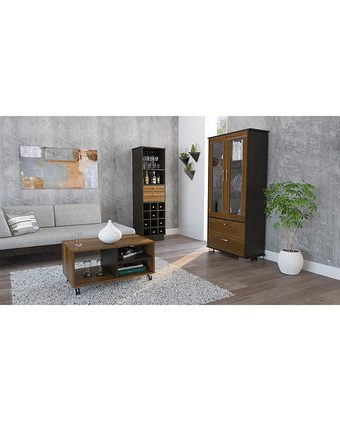 Tiendas EFE Vitrina tuhome + bar + mesa de centro classic caramelo y wengue oferta