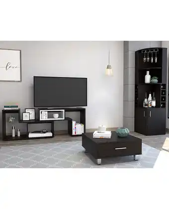 Tiendas EFE Bar esquinero kava + rack extensible tv 40 + mesa de centro beijing tuhome wengue y blanco oferta
