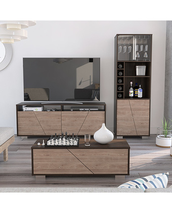 Tiendas EFE Combo tuhome: rack tv 55 + bar alto + mesa de centro fraktal habano y miel oferta