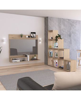 Tiendas EFE Panel tv 55 + biblioteca escalera tuhome rovere y blanco oferta