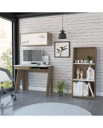 Tiendas EFE Combo escritorio + gabinete + biblioteca 120 note blanco hg y miel oferta