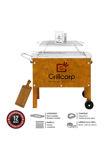 Tiendas EFE Caja china chica premium grillcorp + parr varillas inoxidables + tabla quesera chica + pack sal oferta