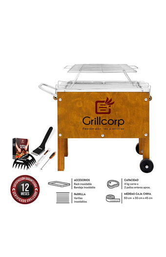 Tiendas EFE Caja china chica premium grillcorp + parr varillas inoxidables + brush + tp01 + garras de oso oferta