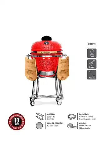 Tiendas EFE Kamado 20 rojo clásico + funda impermeable + gripper + atizador oferta