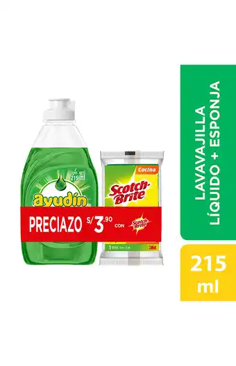 Tiendas EFE Lavavajillas líquido 215ml ayudín limón + esponja de cocina oferta