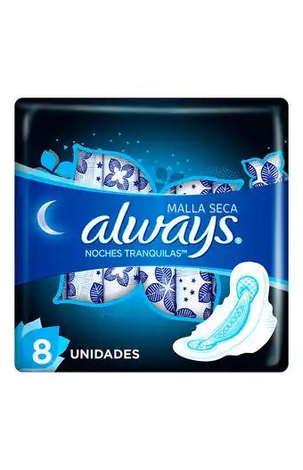 Tiendas EFE Toallas higiénicas 8 unidades always noches tranquilas malla seca oferta