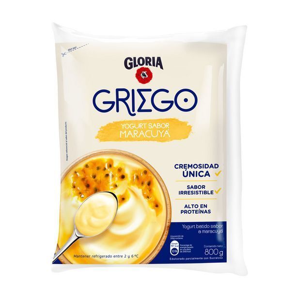 Yogurt gloria griego sabor maracuyá bolsa 800g oferta en Metro