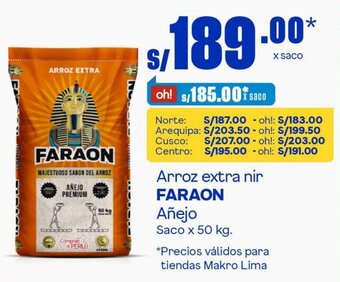 Makro Arroz Extra Nir FARAON Añejo Saco x 50kg oferta