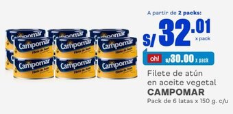 Makro Filete de Atún en Aceite Vegetal CAMPOMAR pack de 6 latas x 150g oferta