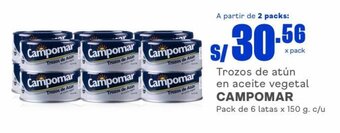 Makro Trozos de Atún en Aceite Vegetal CAMPOMAR pack de 6 latas x 150g oferta