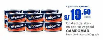 Makro Grated de Atún en Aceite Vegetal CAMPOMAR pack de 6 latas x 160g oferta