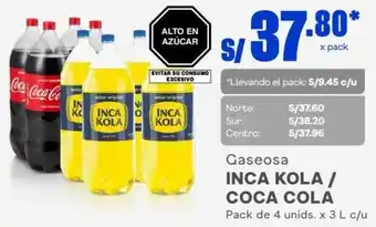 Makro Inca Kola/Coca Cola 4Unids x 3L c/u oferta
