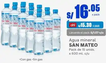 Makro San Mateo Agua Mineral Pack de 15 Unids oferta