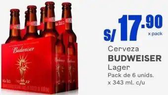 Makro Budweiser Cerveza Lager Pack de 6 Unids x 343ml c/u oferta
